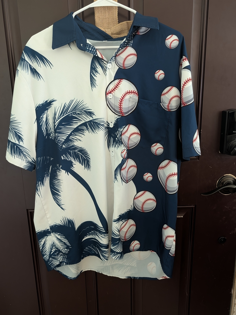 Boys' Navy & Cream Baseball Palm Short-Sleeve Button-Up Shirt